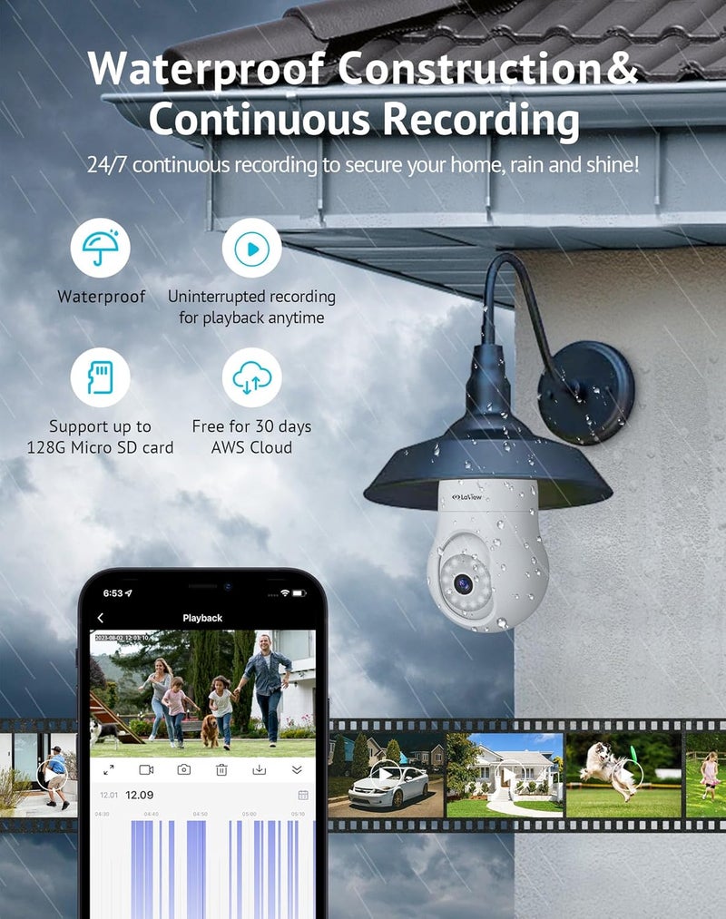 LaView كاميرا أمان لمبة 5MP QHD 2.4GHz، 360° كاميرات أمان 3K لاسلكية داخلية وخارجية ملونة بالكامل نهاراً وليلاً، كشف حركة بالذكاء الاصطناعي، إنذار مسموع، تركيب سهل، متوافقة مع أليكسا - Image 5